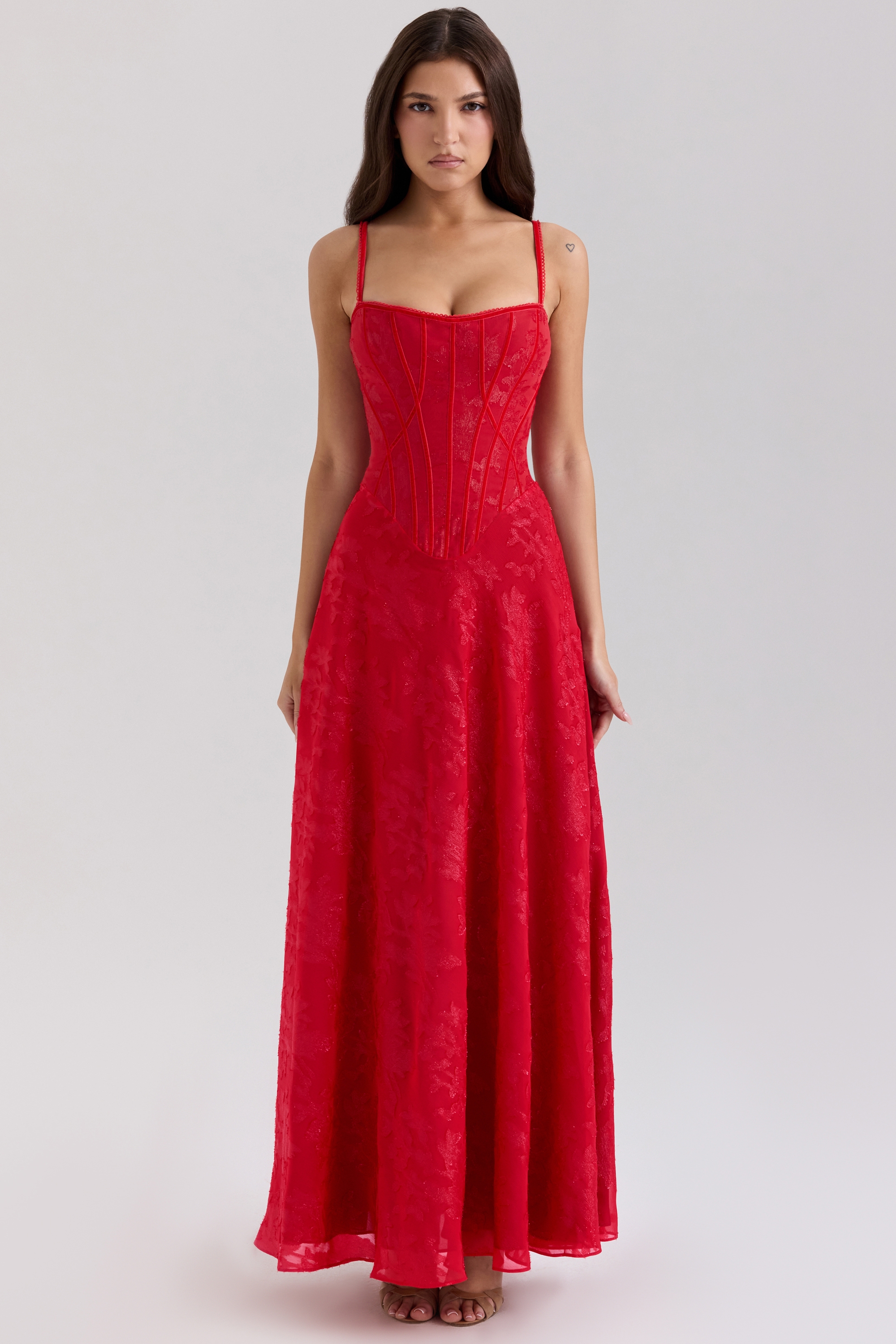 Esme-Red Lurex Chiffon Maxi Dress