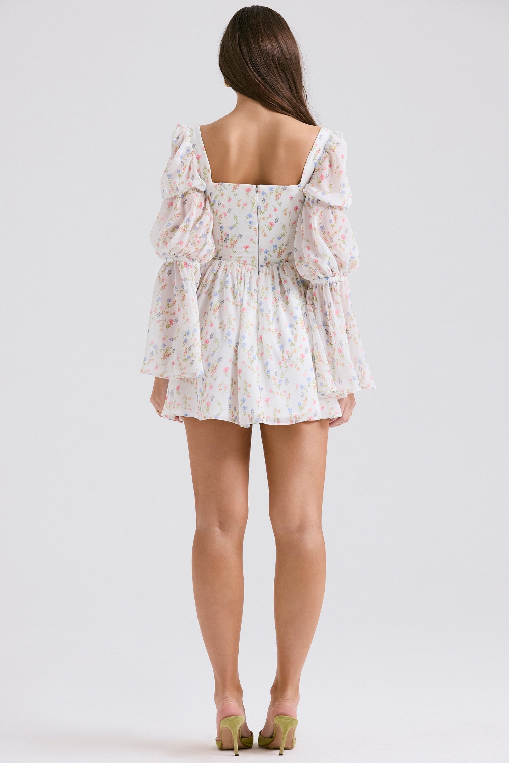 Sancia-White Posy Print Puff Sleeve Mini Dress