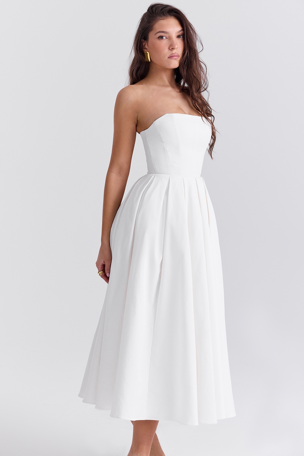 Audrey-White Strapless Midi Sundress