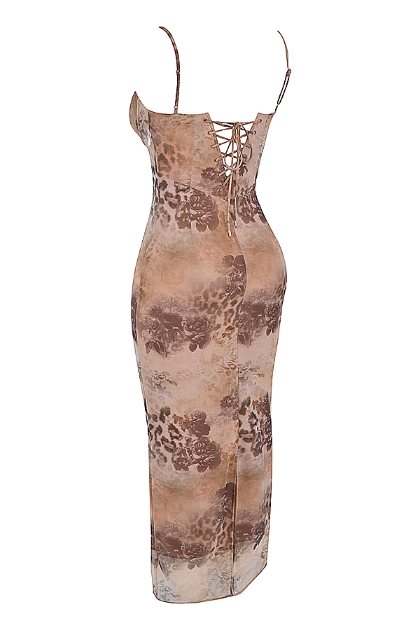 Aiza-Cream Floral Print Maxi Dress