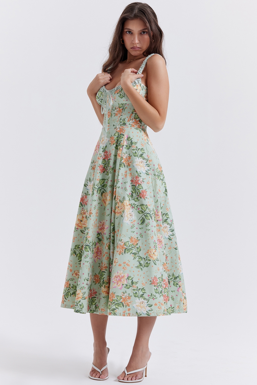 Sabrina-Light Jade Print Bustier Sundress