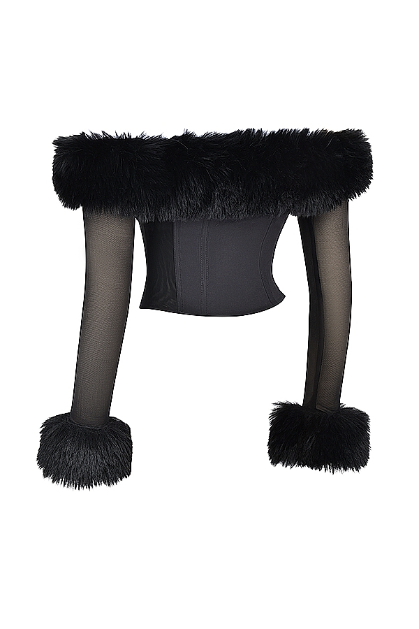 Merle-Black Faux Fur Trim Corset
