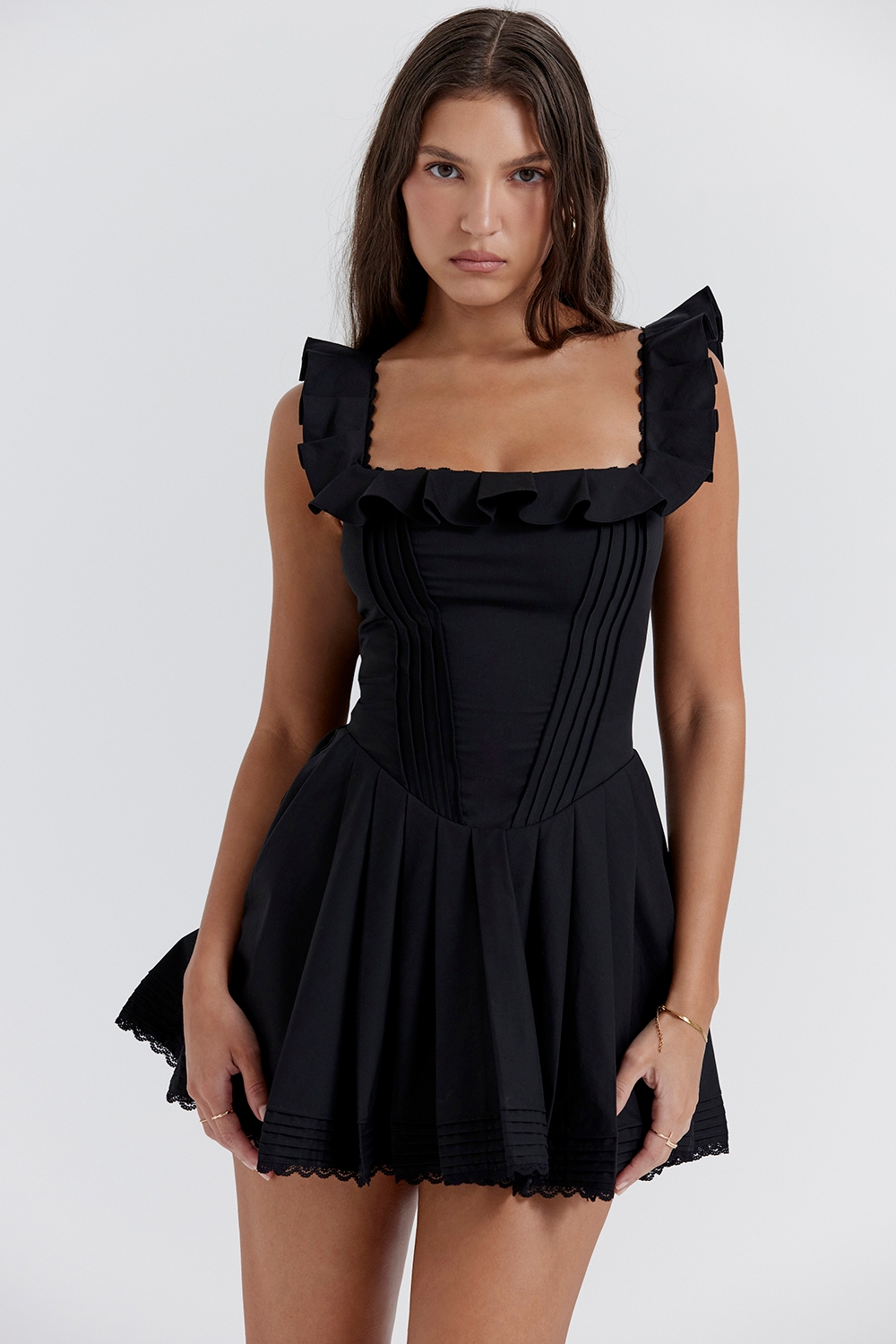 Jemima-Black Pin Tuck Pleated Dress