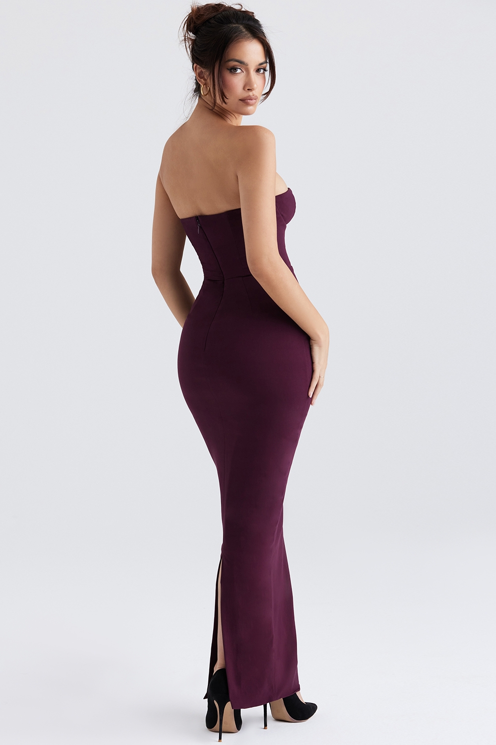 Lucia-Grape Strapless Corset Maxi Dress