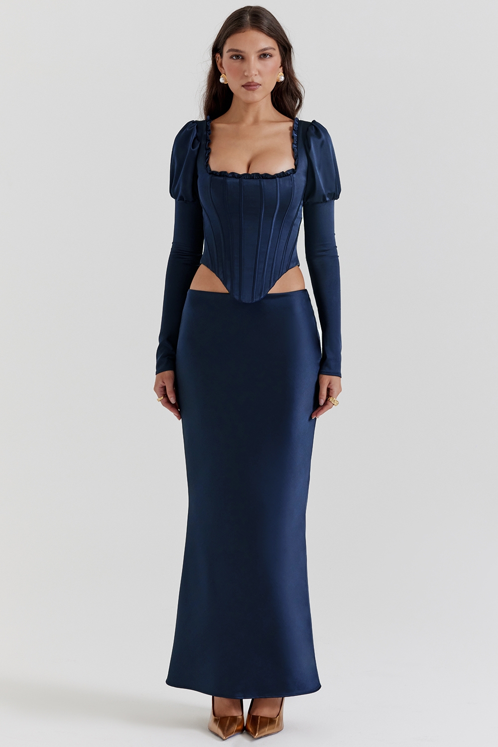 Dana-Navy Puff Sleeve Corset