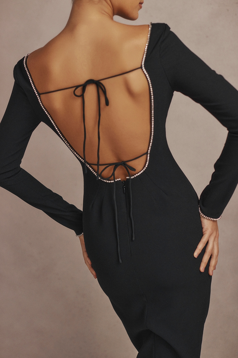 Rosa-Black Crystal Embellished Maxi Dress