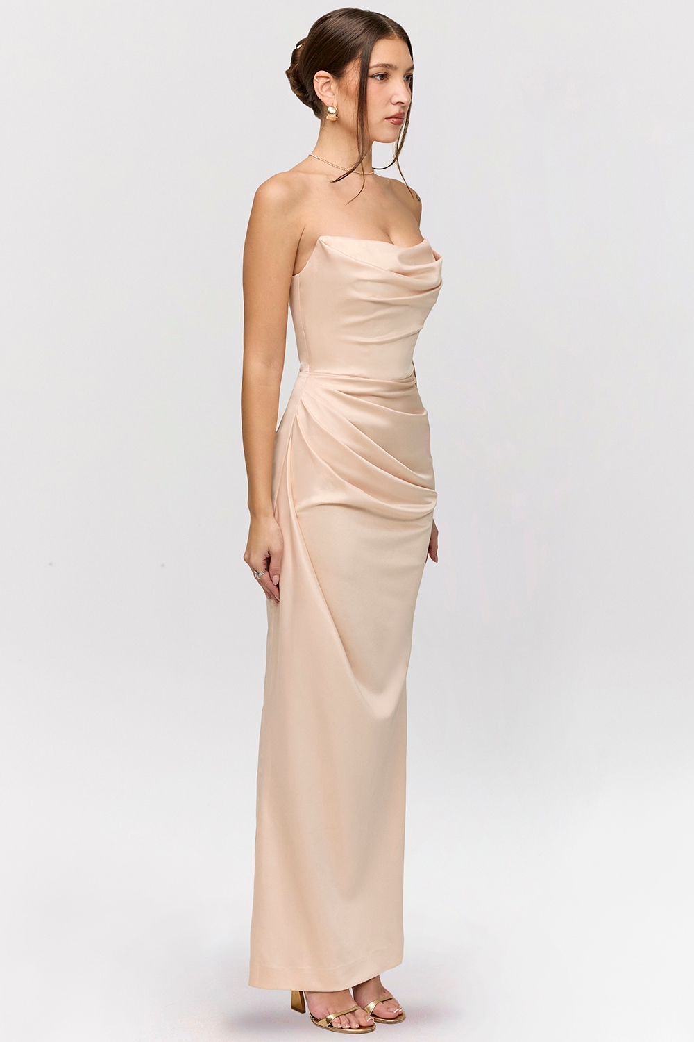 Adrienne-Champagne Satin Strapless Gown