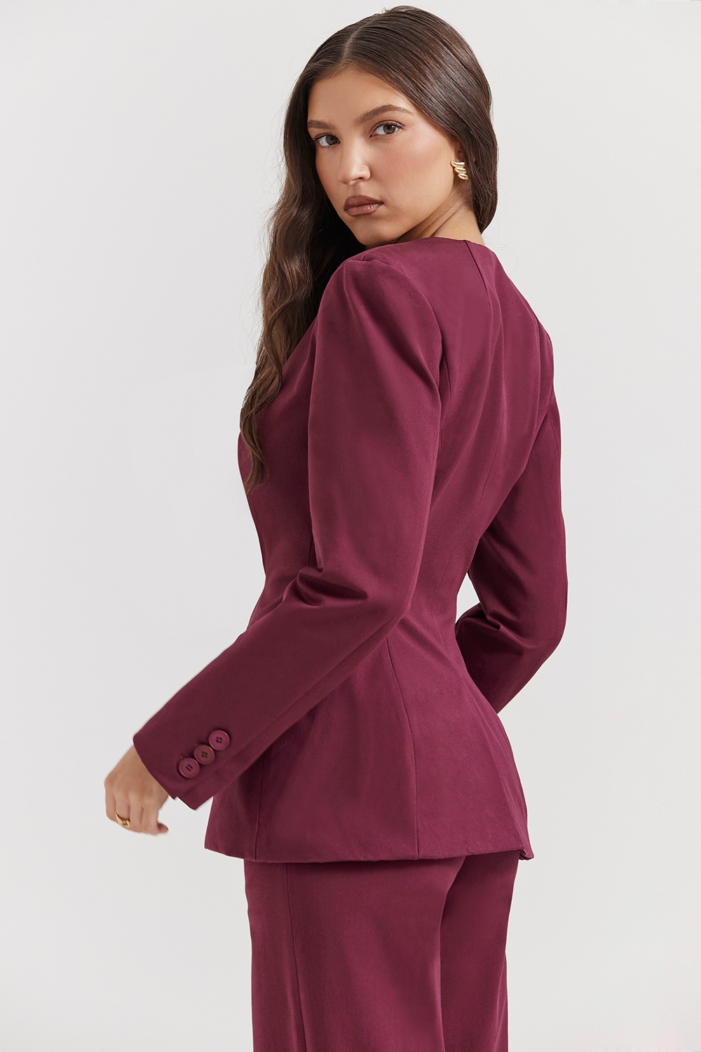 Theodora-Wine Deep V Blazer