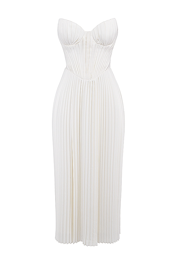 Amorata-Ivory Pleated Maxi Dress