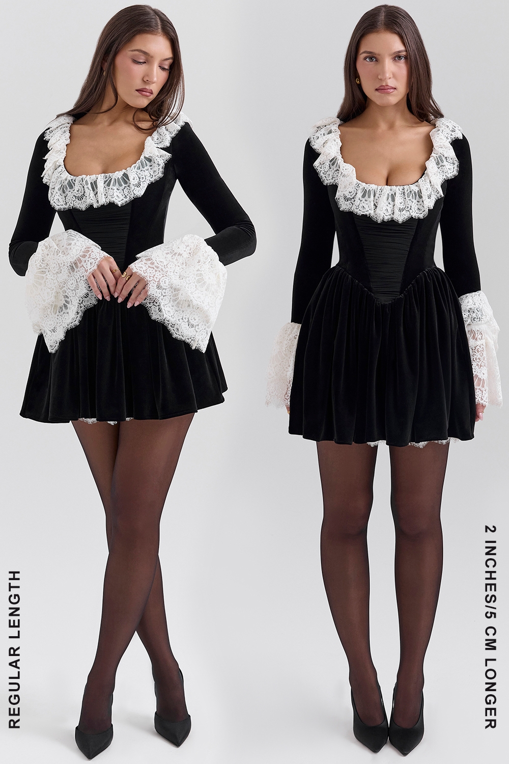 Czarina-Black Velvet Lace Trimmed Mini Dress - SALE