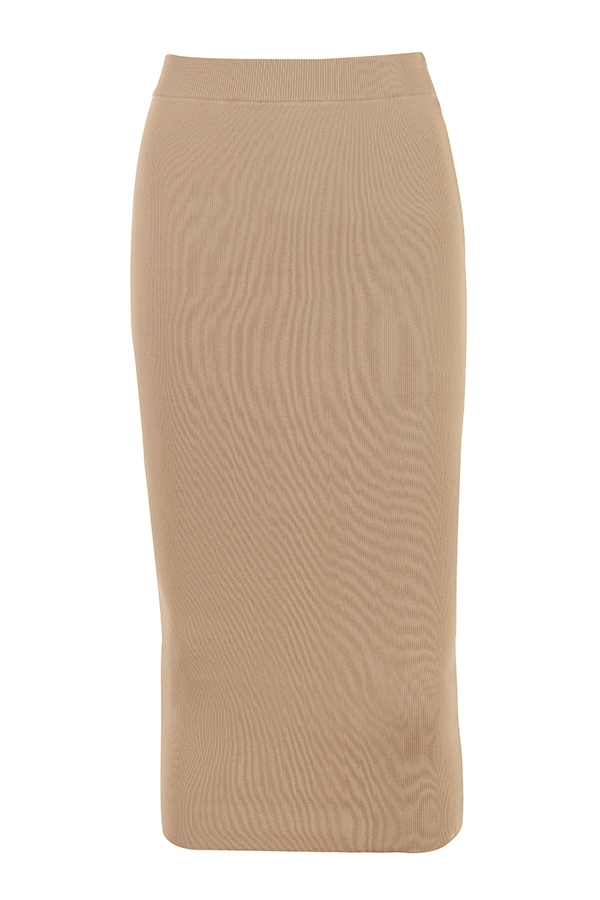 Heather-Camel Knit Midi Skirt - SALE