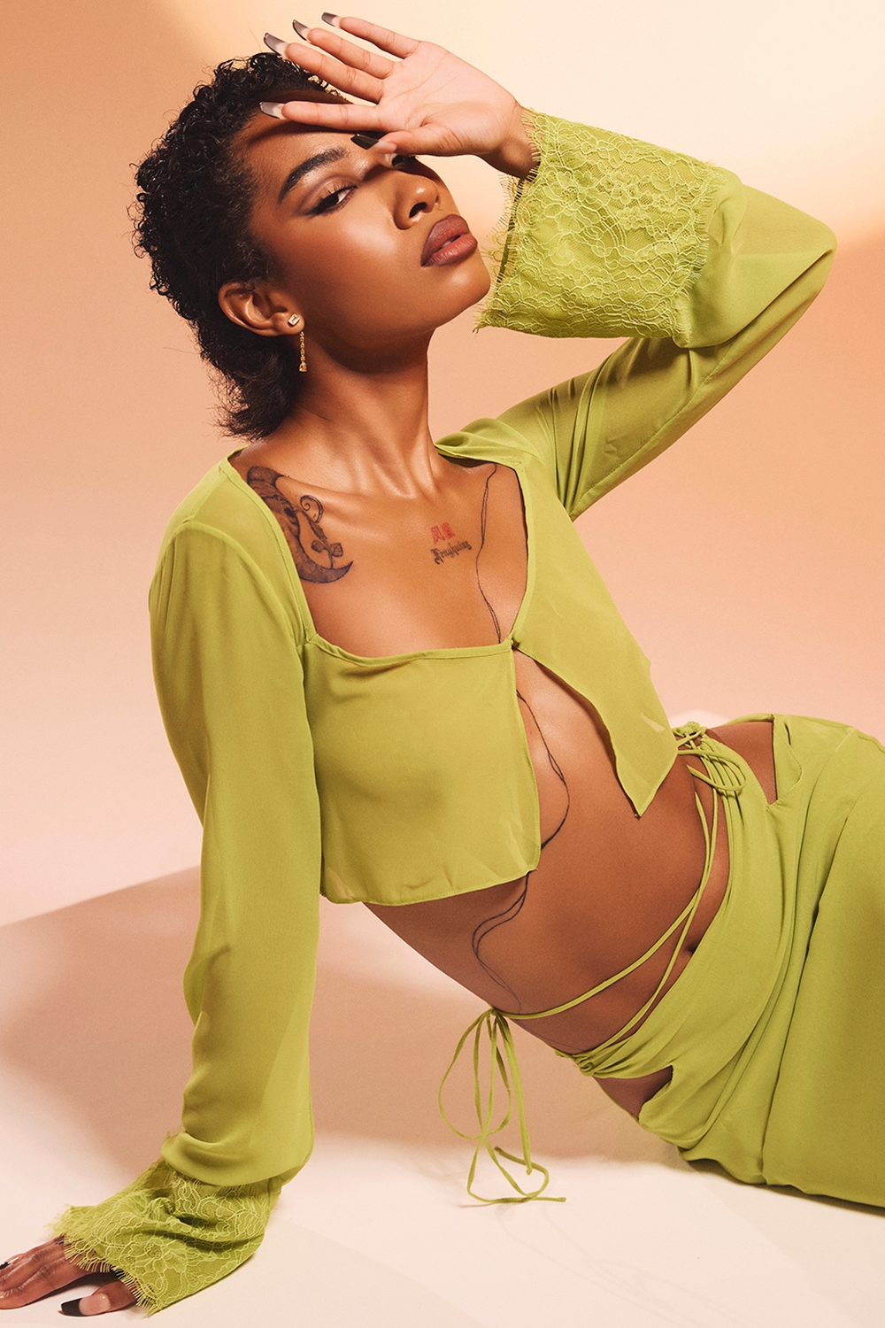 Tara-Lime Green Georgette Cropped Top