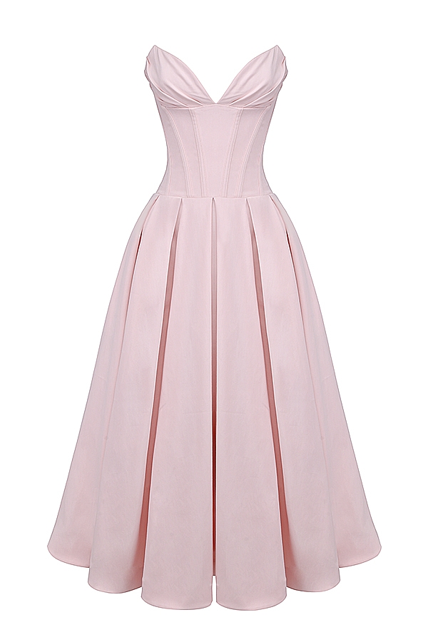 Lady-Ballerina Pink Strapless Midi Dress