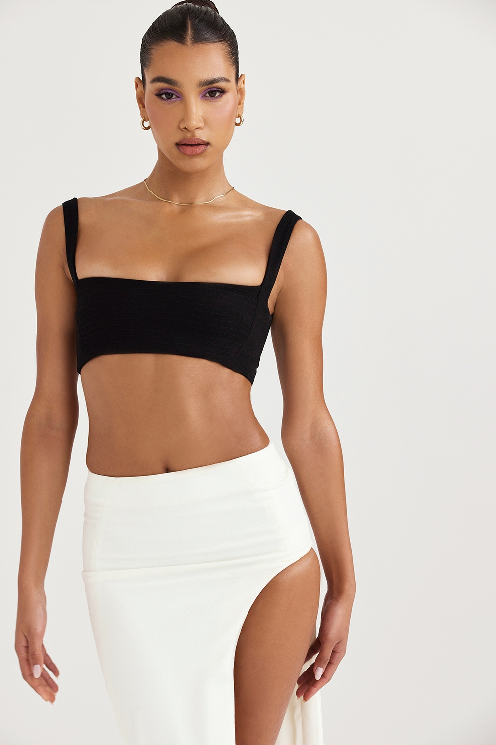 Luciana-Black Pleated Bandeau Top