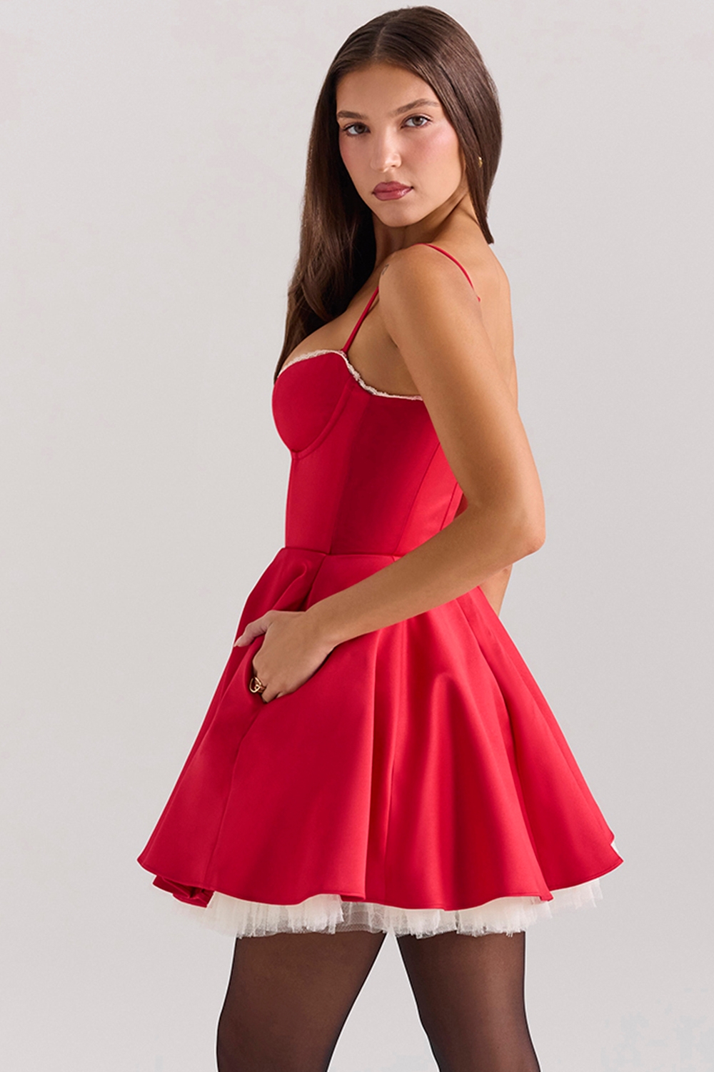 Minimoiselle-Holly Red Satin Tulle Mini Dress