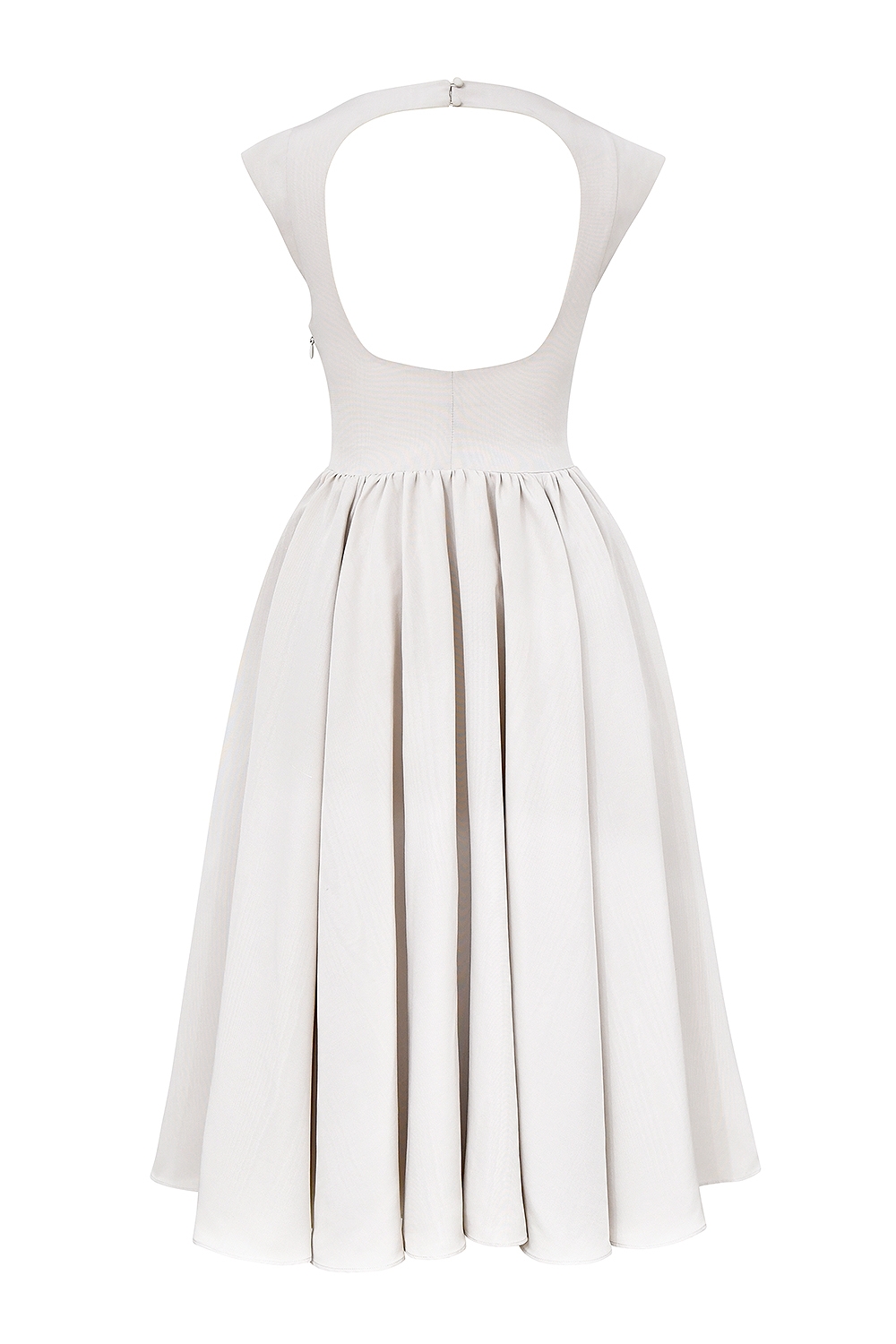 Debutante-French Dove Moire Satin Backless Midi Dress