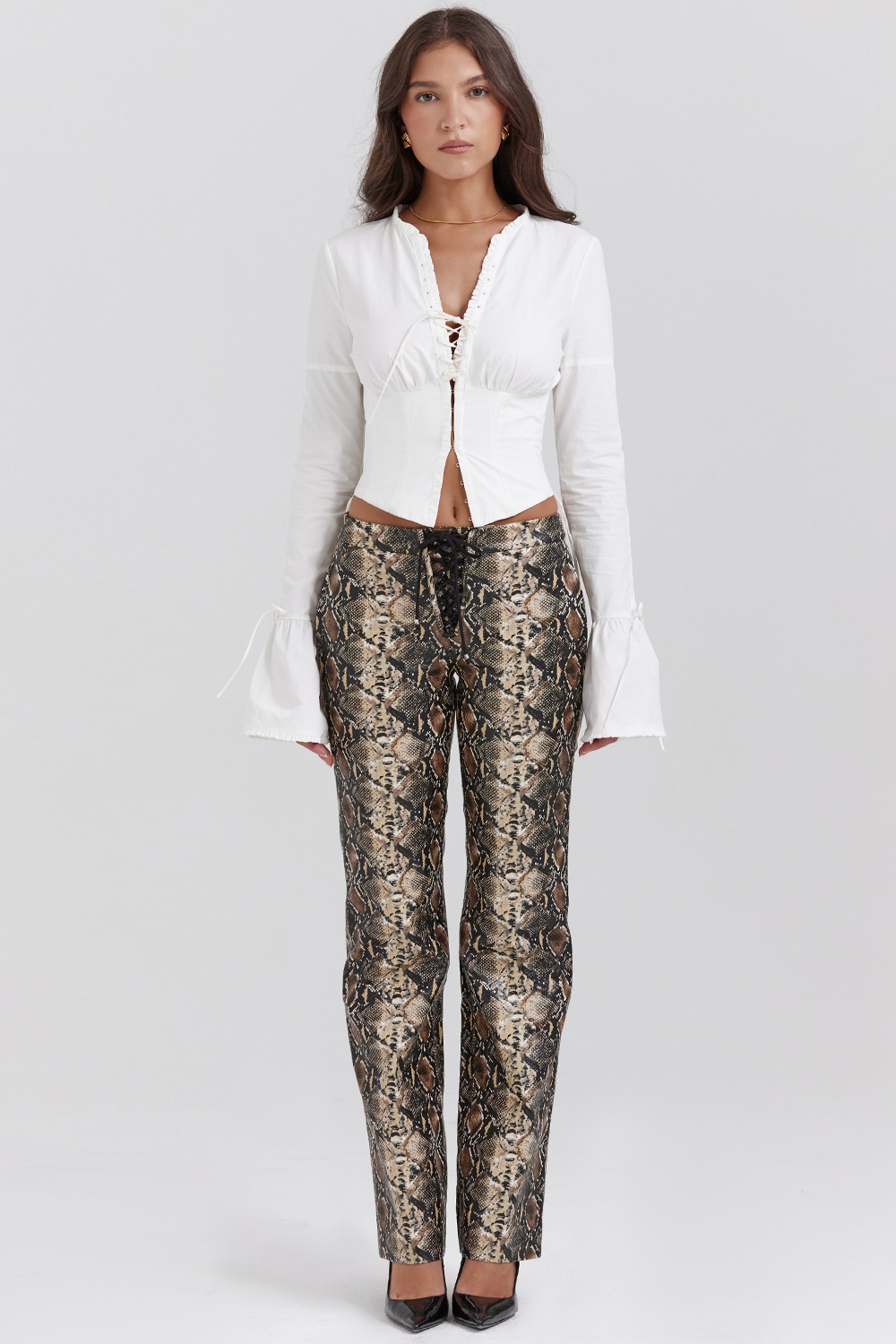 Serina-Snake Print Vegan Leather Trousers