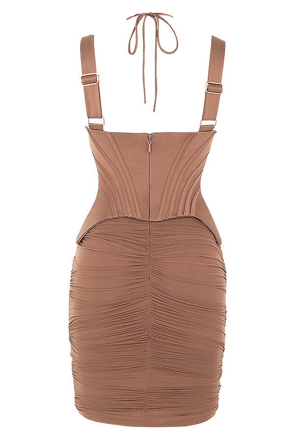 Talya-Toffee Corset Midi Dress