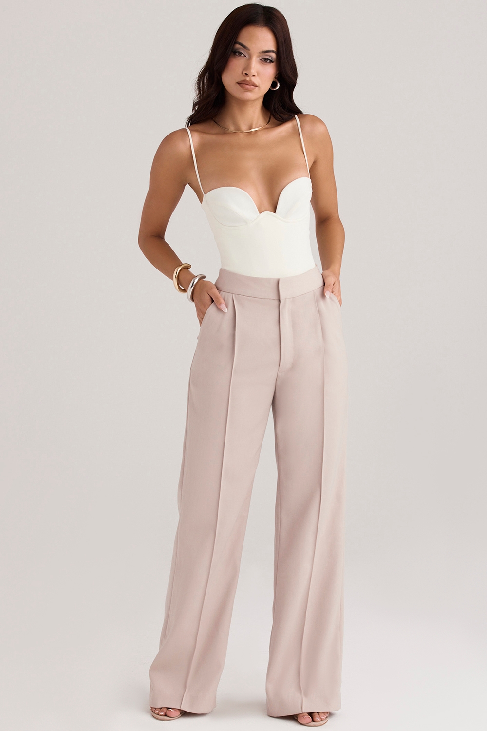 Alivia-Beige Loose Fit Trousers
