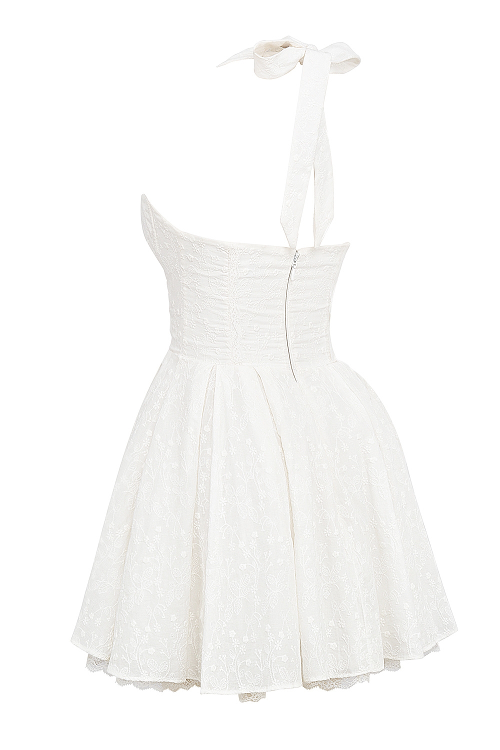 Harriet-White Broderie Anglais Halter Mini Dress