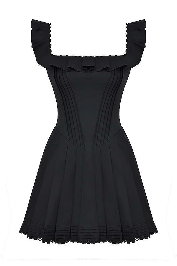 Jemima-Black Pin Tuck Pleated Dress