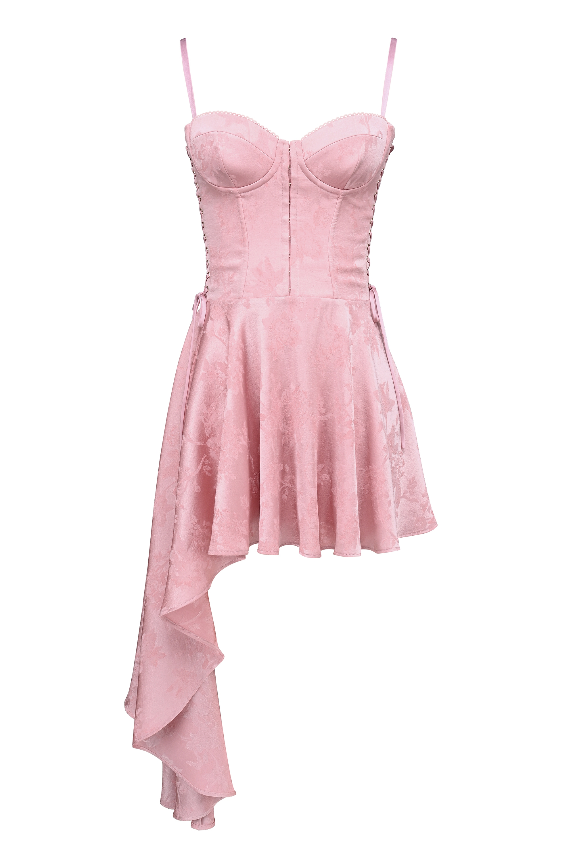 Lola-Pink Jacquard Draped Mini Dress