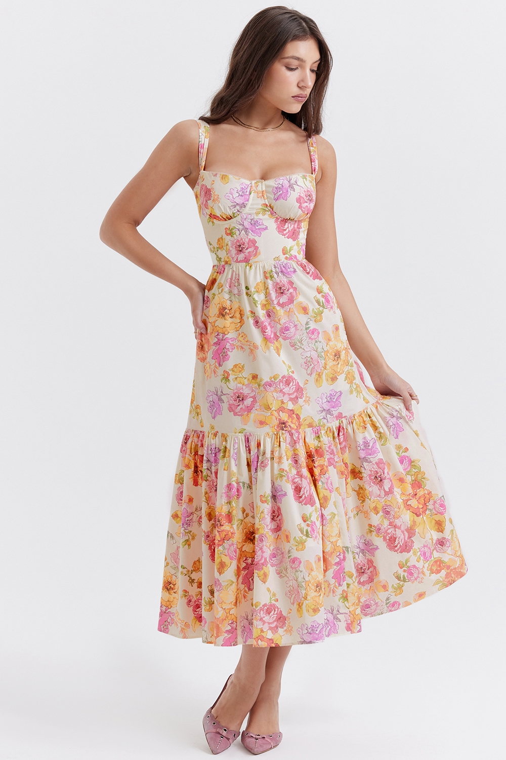 Elia-Ivory Floral Midi Sundress