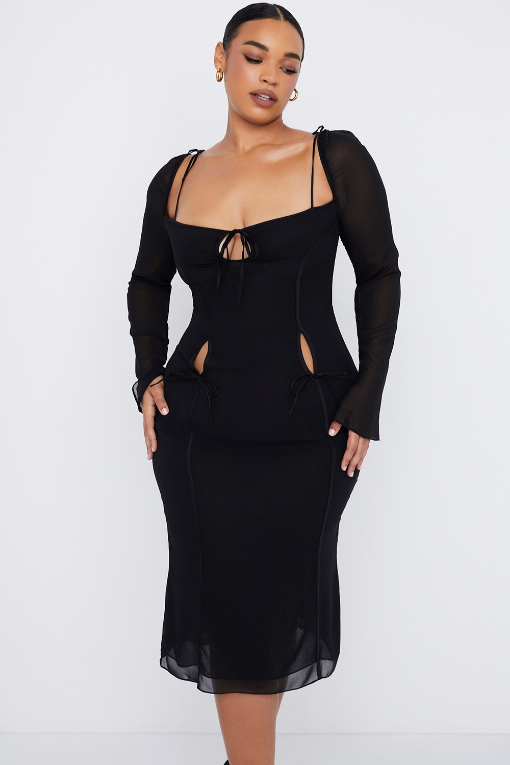 Ophelia-Black Cutout Midi Dress