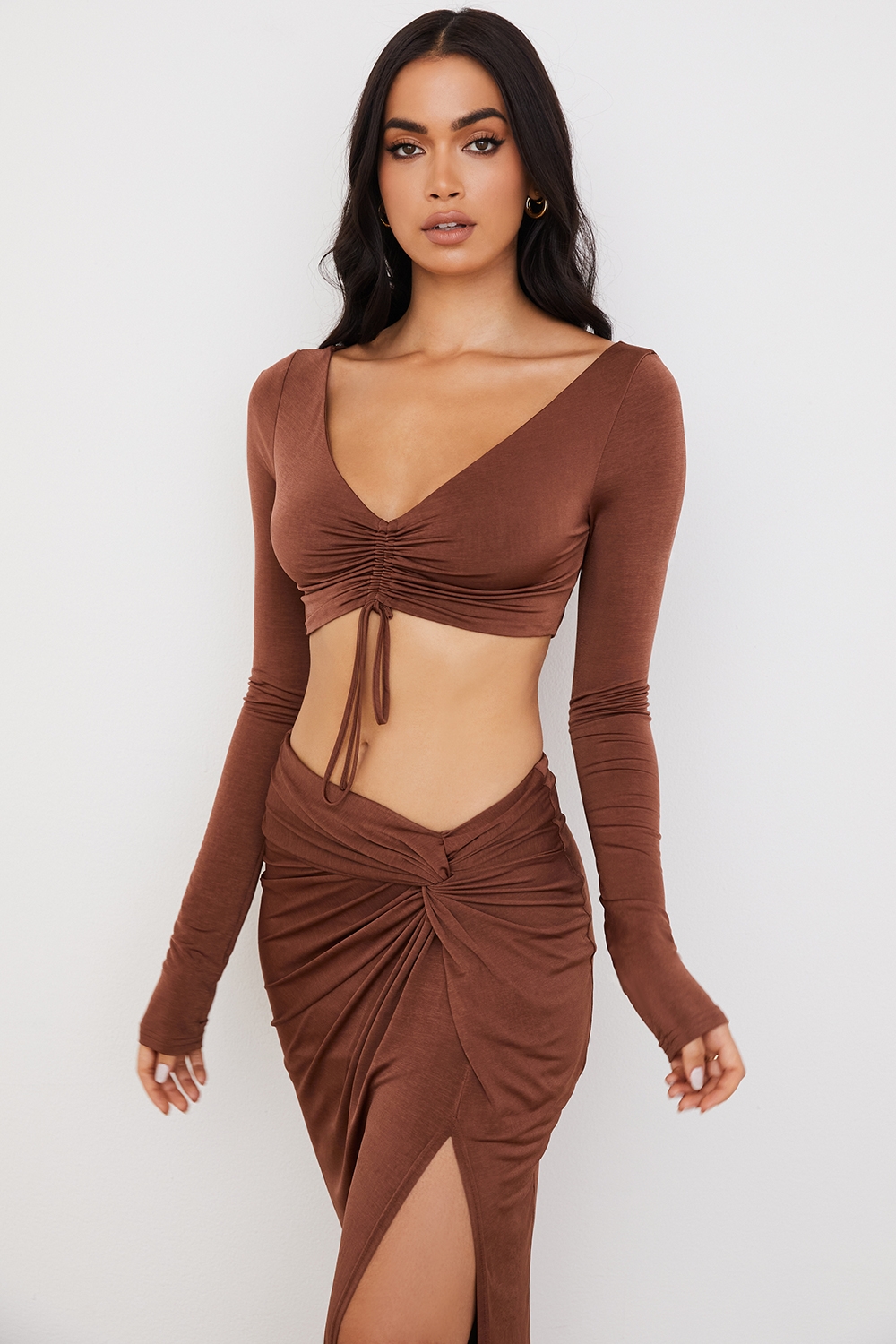 Angelita-Chocolate Gathered Crop Top
