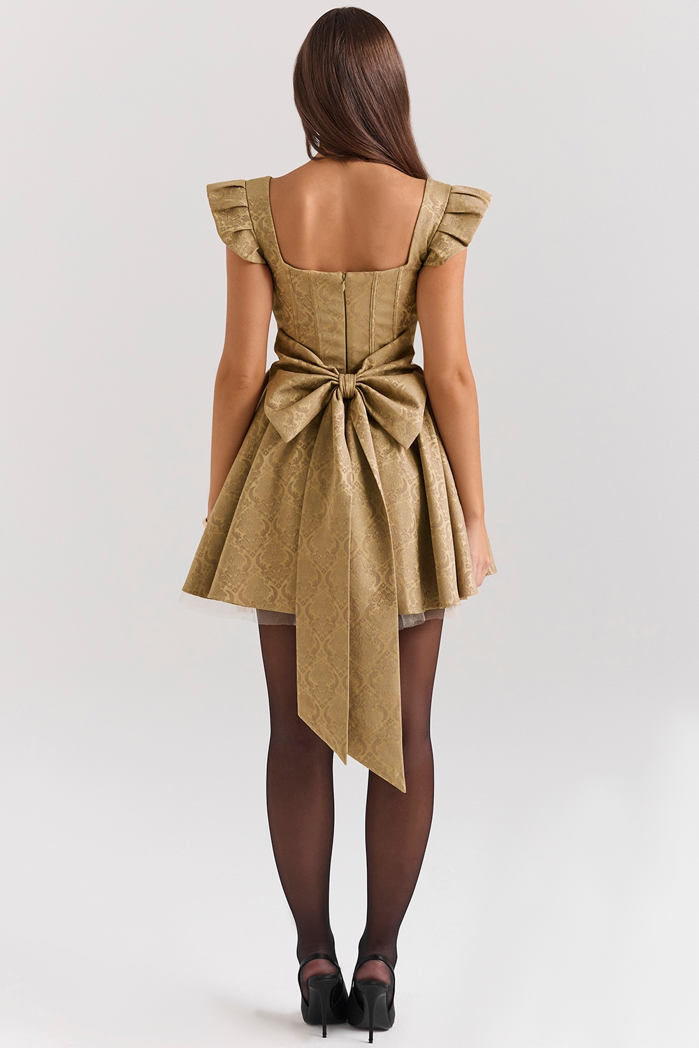 Saasha-Gold Jacquard Mini Dress - SALE