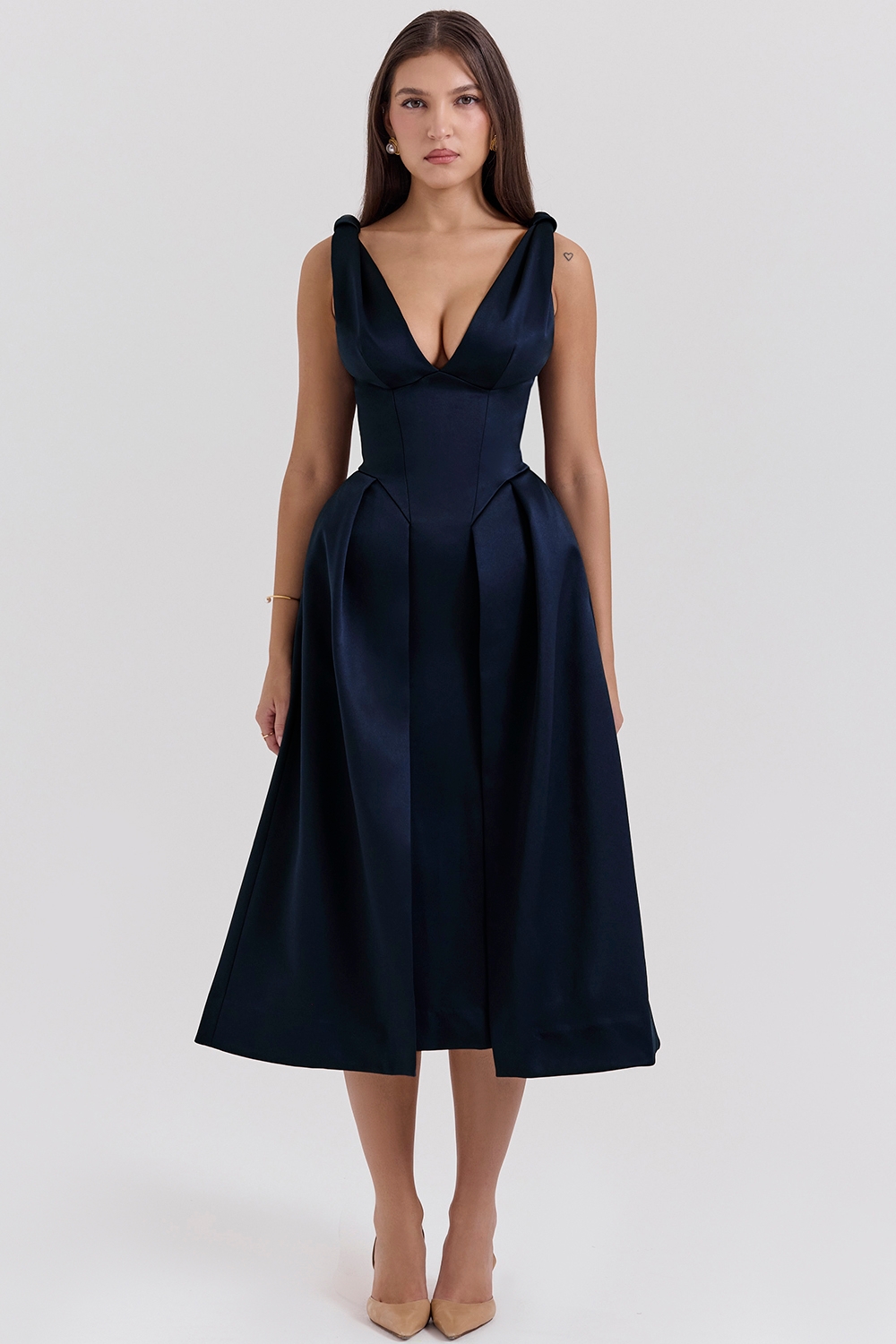 Paloma-Midnight Twist Strap Satin Midi Dress - SALE