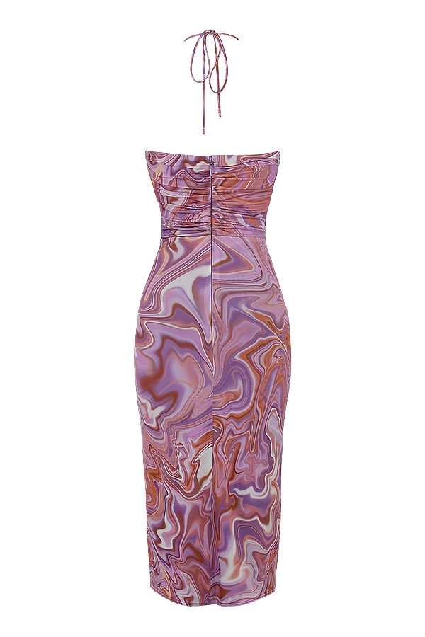 Kasia-Purple Swirl Cutout Midi Dress
