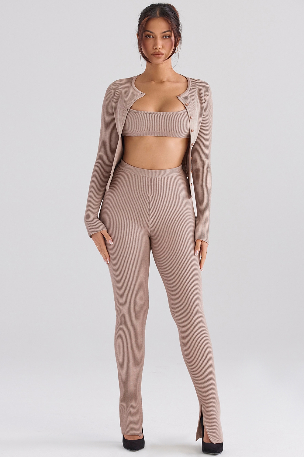 Mitzi-Taupe Ribbed Knit Leggings - SALE