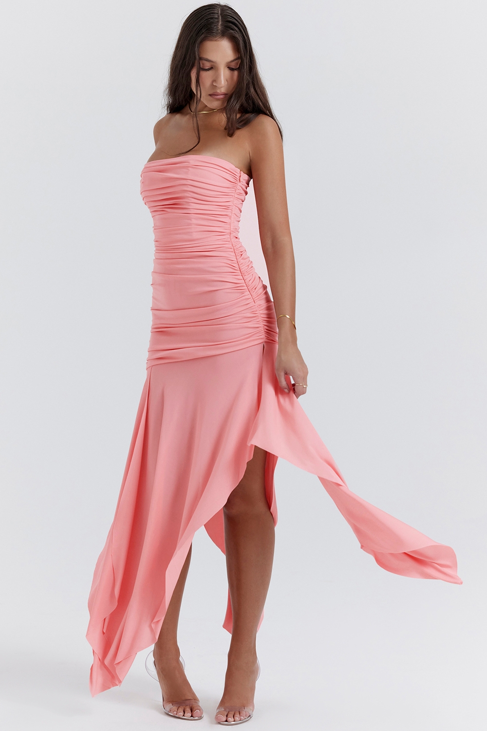 Ivana-Apricot Gathered Asymmetric Dress