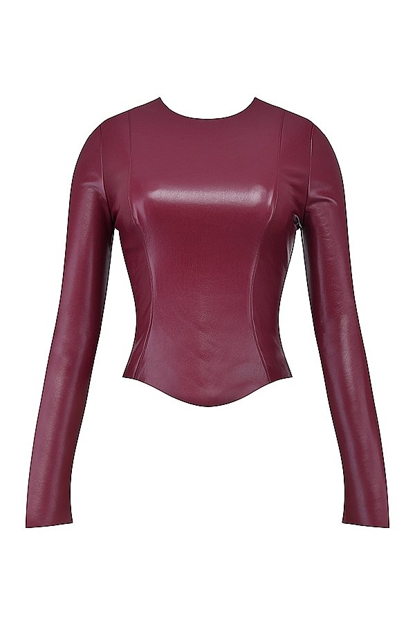 Mylah-Wine Vegan Leather Top