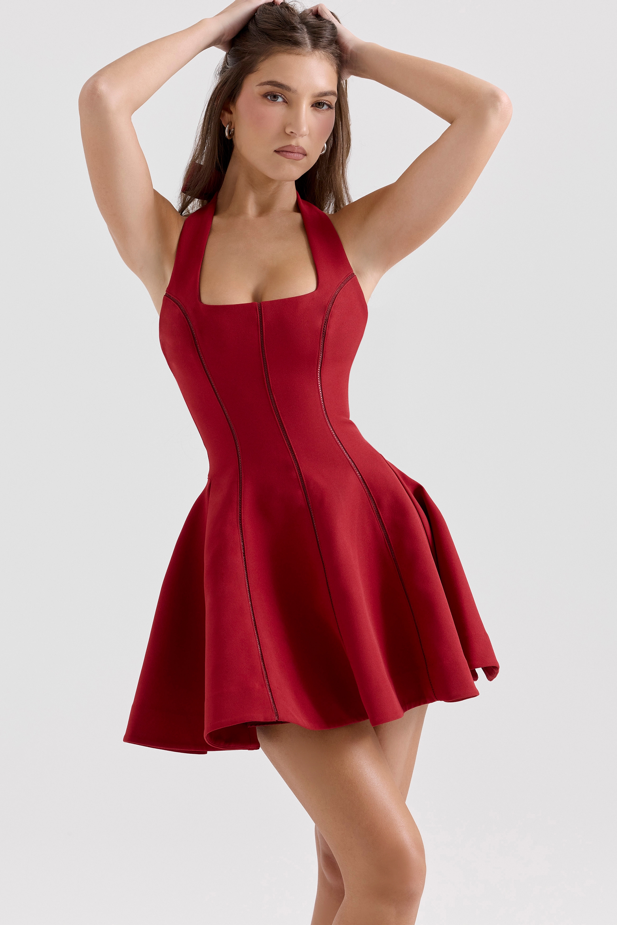 Loulette-Red Halter Neck Bow Mini Dress