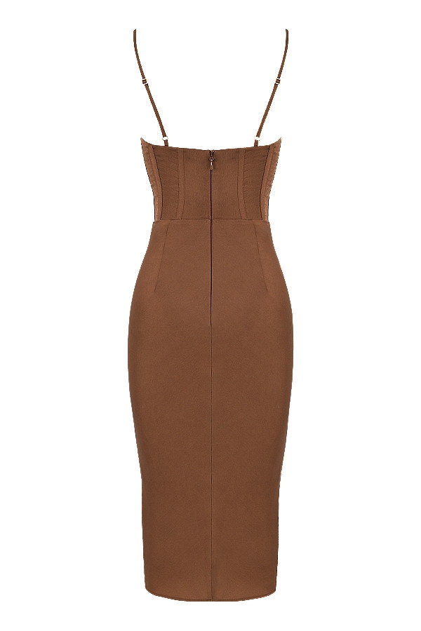 Myrna-Chocolate Satin Corset Slip Dress