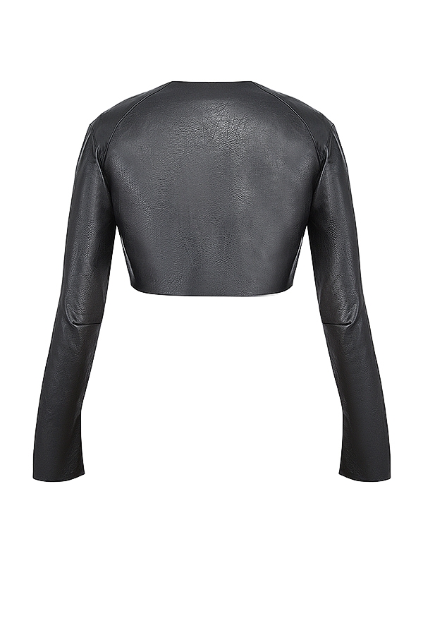 Ione-Black Vegan Leather Cropped Top