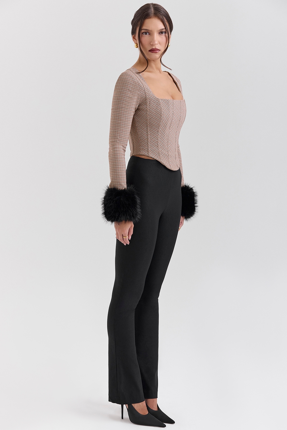 Antonia-Brown Puppytooth Corset Top - SALE