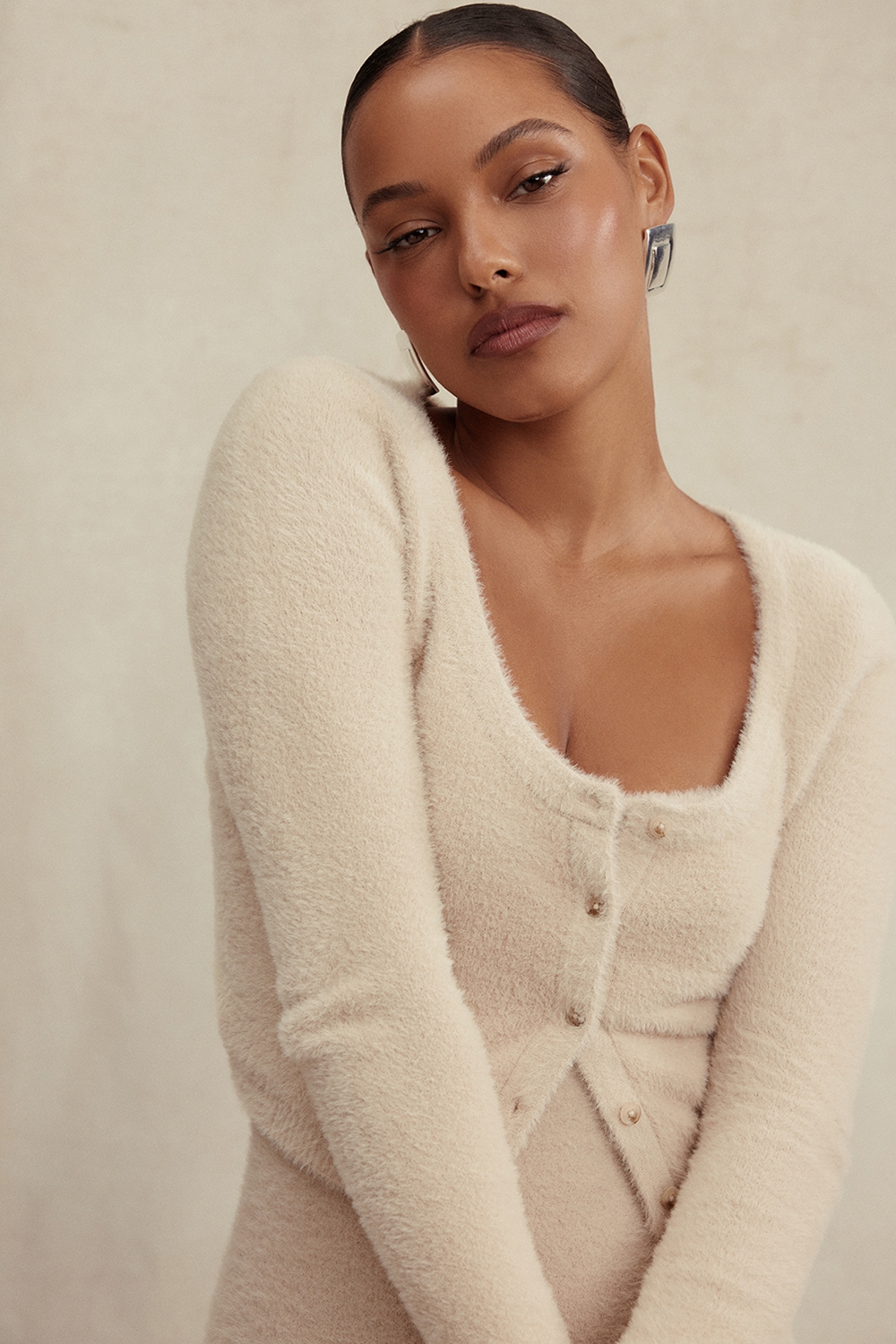 Gene-Beige Soft Fluffy Knit Cardigan - SALE