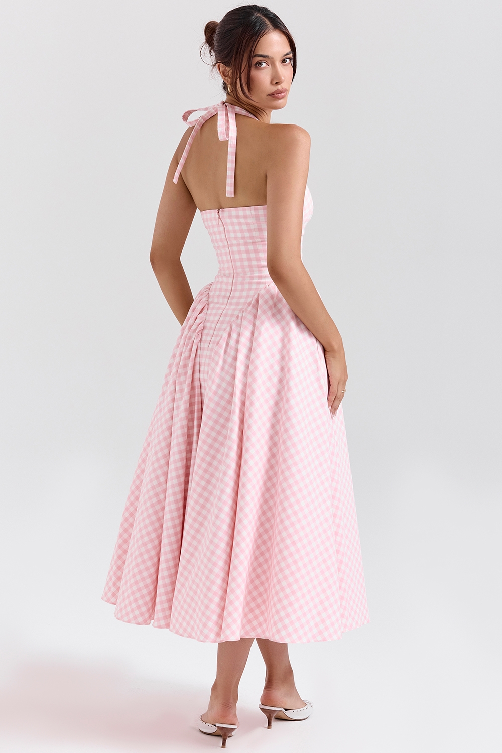 Marilyn-Strawberry Shortcake Gingham Halter Midi Sundress