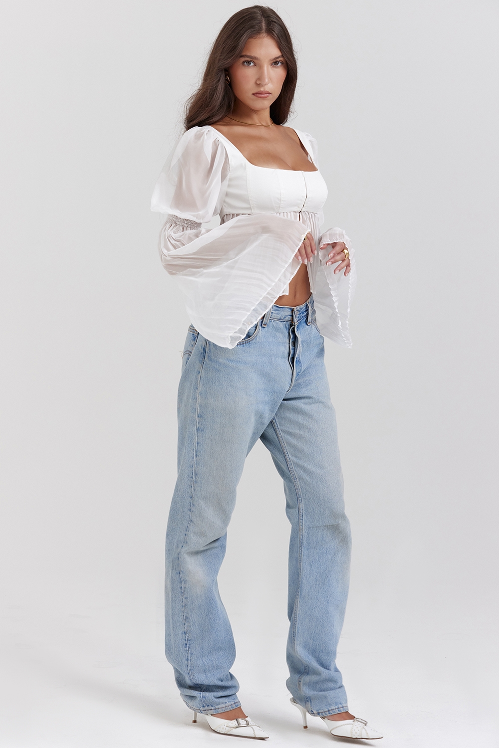 Lucie-White Pleated Top