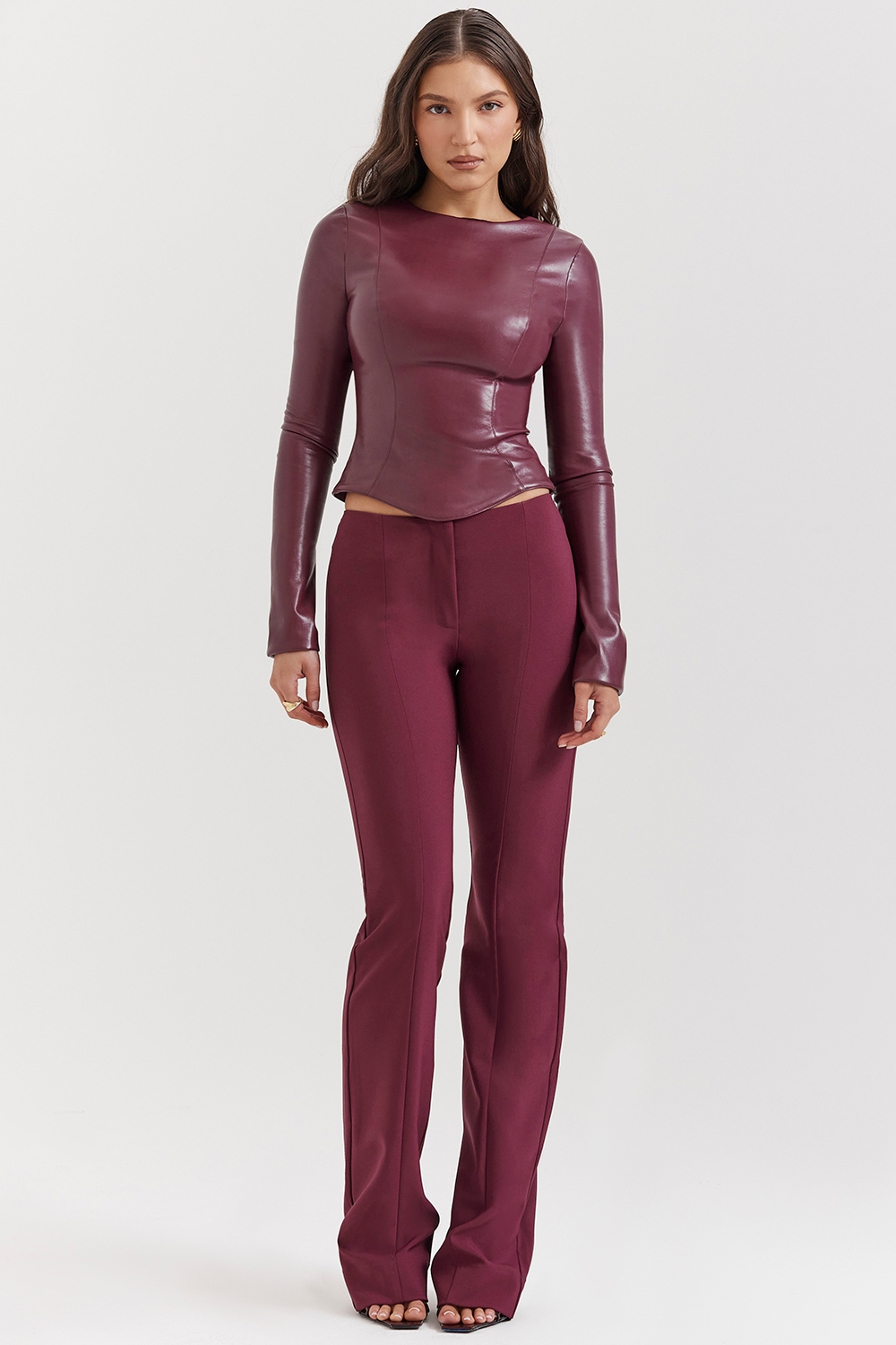 Mylah-Wine Vegan Leather Top