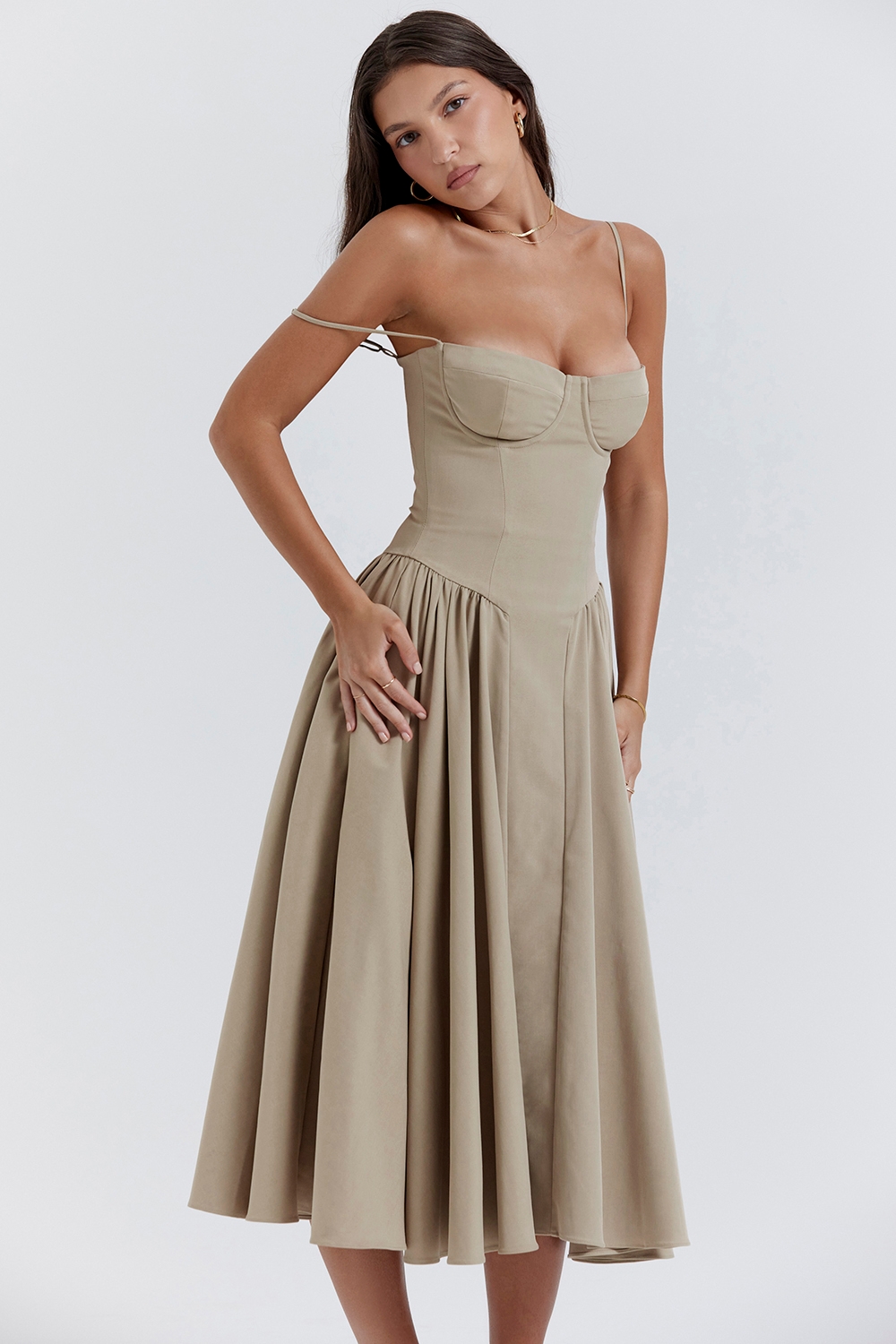 Samaria-Taupe Corset Sundress