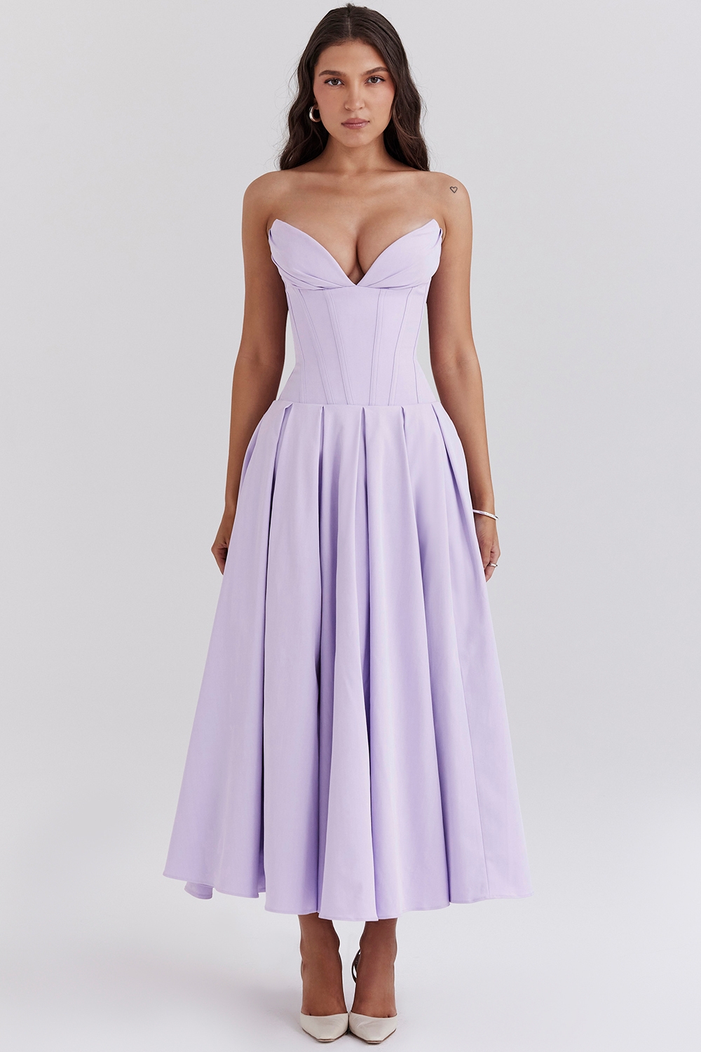 Lady-Orchid Twill Strapless Tulle Midi Dress