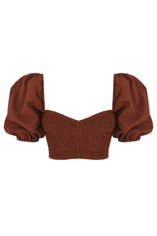 Lavanna-Cocoa Puff Sleeve Cropped Top