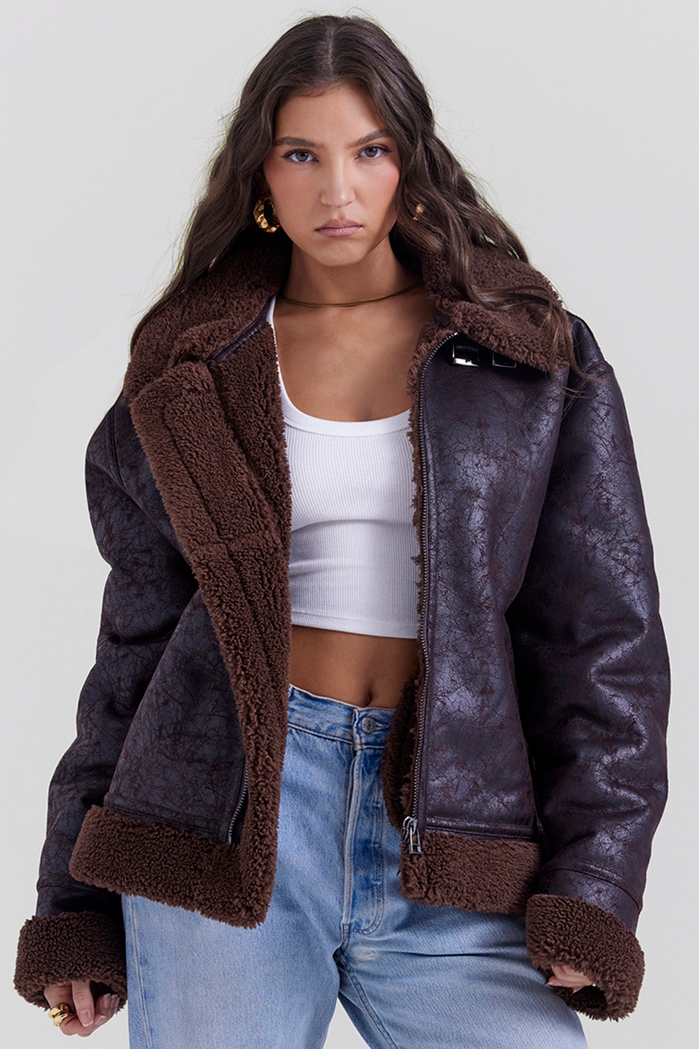 Madden-Brown Vegan Shearling Aviator Jacket