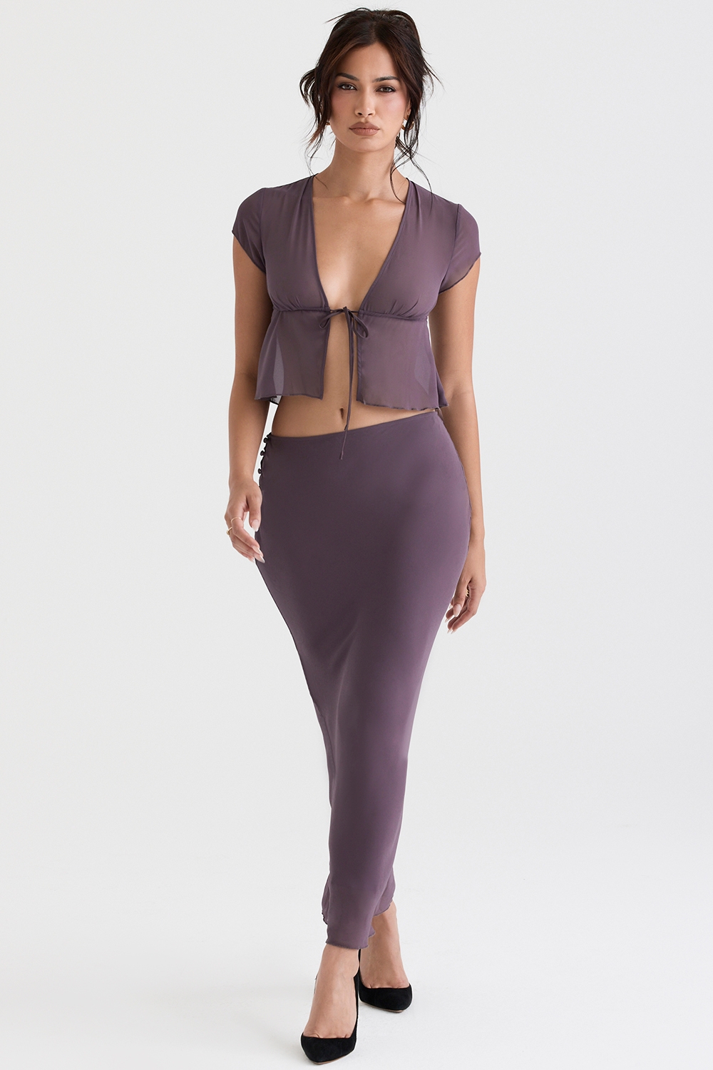 Dyana-Dark Mauve Bias Cut Maxi Skirt
