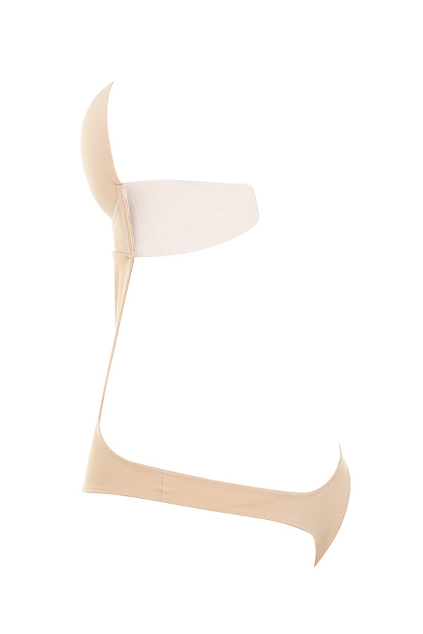 Beige Plunge Self Adhesive Backless Bodysuit