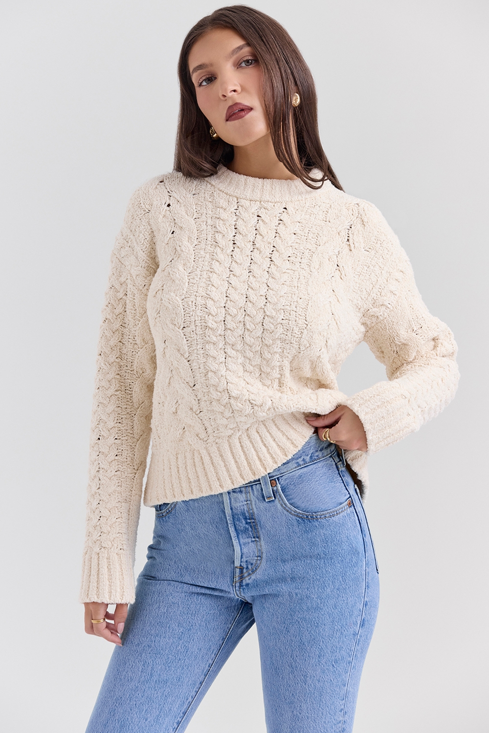 Jasper-Cream Chunky Cable Knit Sweater - SALE